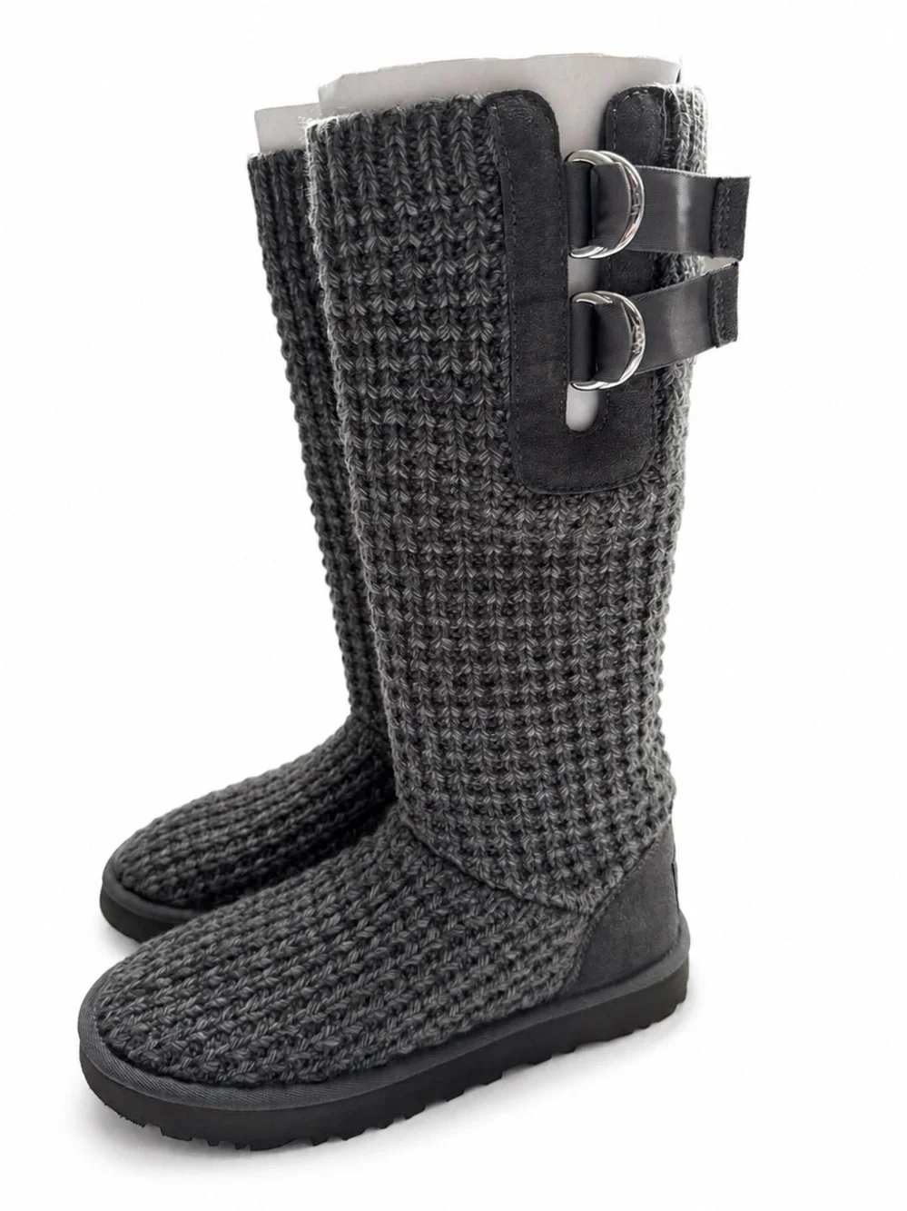 UGG Classic Solene Tall Knit Boots Charcoal Grey Size 7 BNWT Box